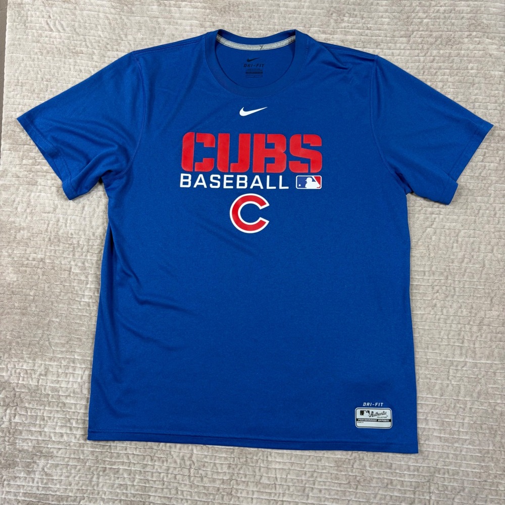 Nike Chicago Cubs Baseball Dri-FIT Shirt Mens Large Blue MLB Authentic Tee